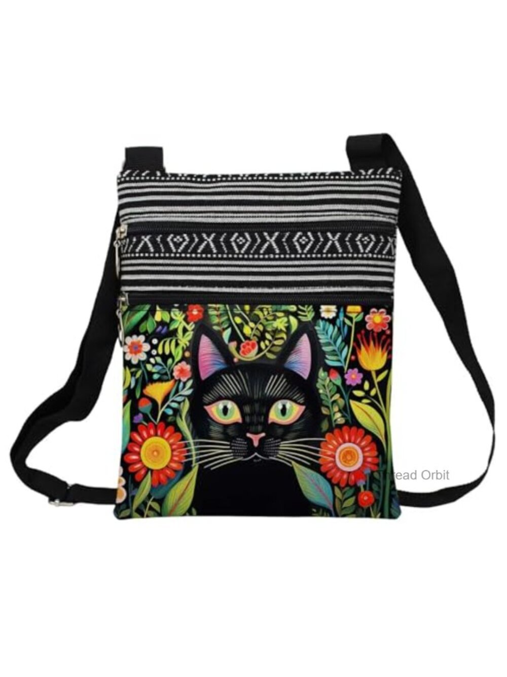 Polyester Cat Crossbody Bag Adjustable Strap Boho Zipper Purse
